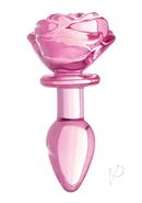 Booty Sparks Pink Rose Glass Anal Plug - Small - Pink